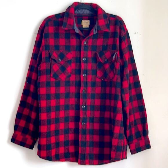 Vintage L. L. Bean wool blend buffalo plaid button down shirt jacket shacket  L - Picture 1 of 7